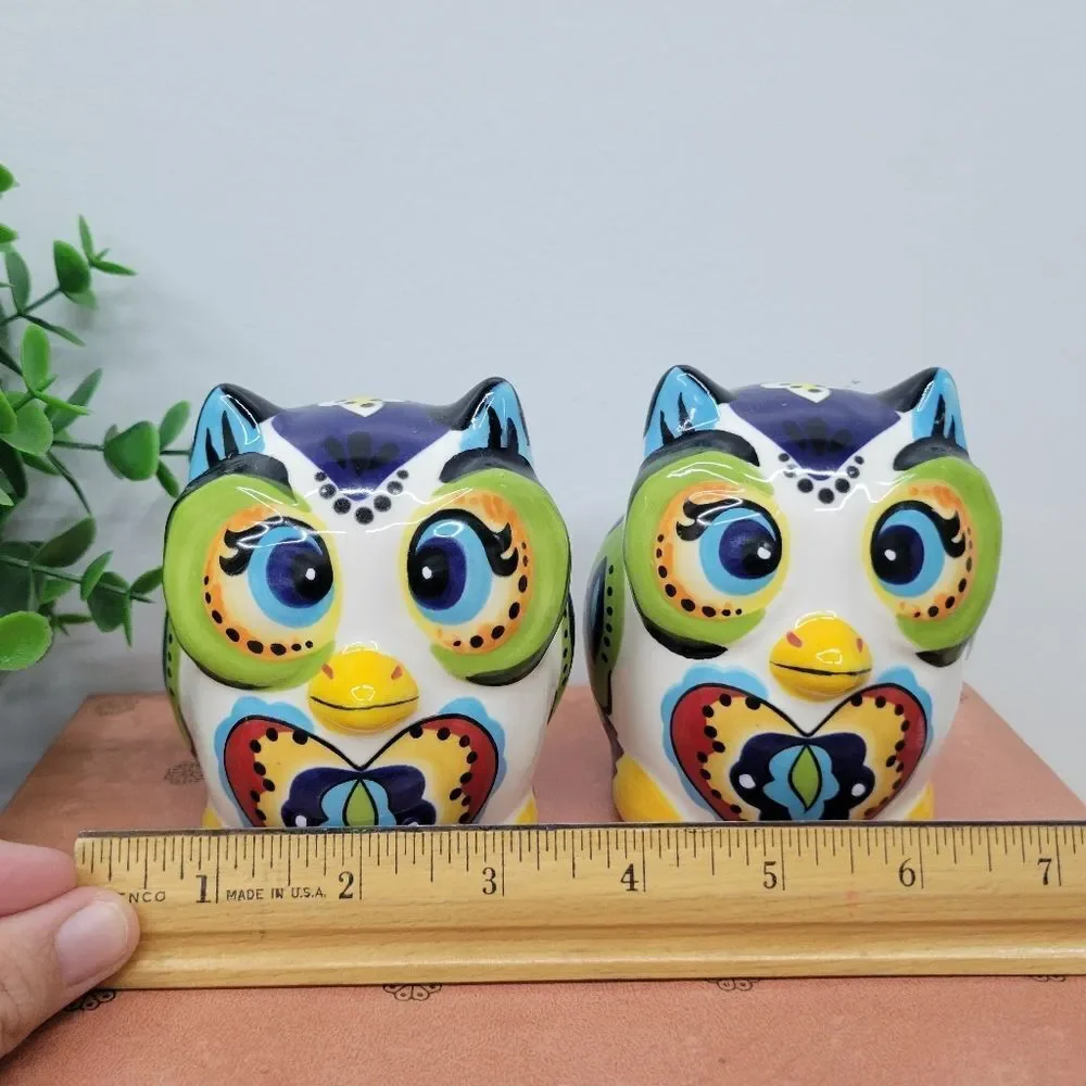 Colorful Ceramic Owl Salt & Pepper Shakers – Folk Art Style 🦉 - Picture 9 of 11